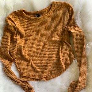 Mustard colored long sleeve crop top